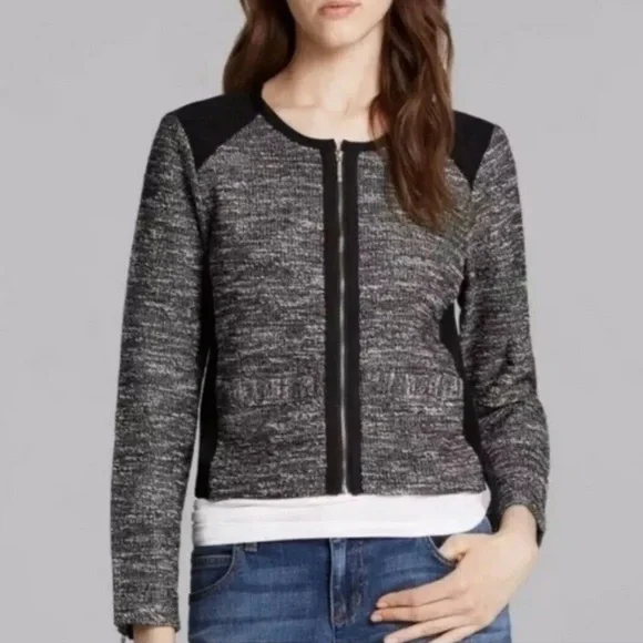 Eileen Fisher Women’s Black Grey Tweed Boxy Full zip Blazer Cardigan in 1X - Picture 1 of 9